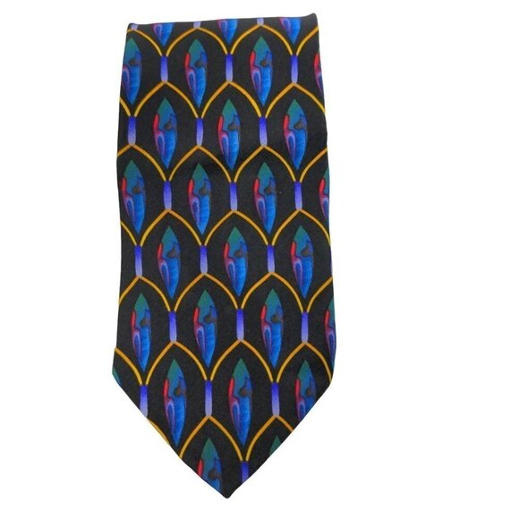Cocktail Collection Geometric Black Blue Gold Multicolor Novelty Silk Necktie - Picture 4 of 7